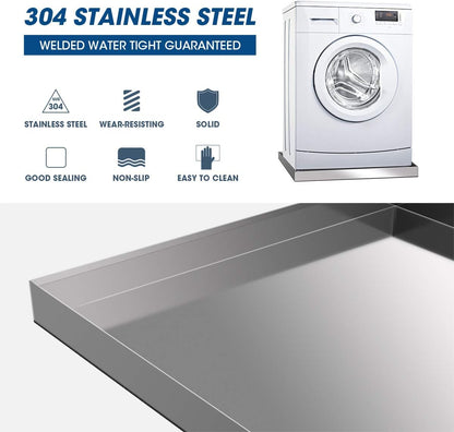 Washing Machine Pan-28" x 30" x 2.5", Heavy Duty 304 Stainless Steel, Washing Machine Tray with Anti-Slip Bottom Pad, Raised Edge Drain Pan, No Hole, Leak Protection for Laundry Room