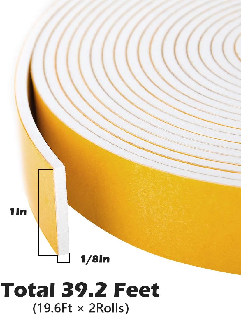 ToLanbbt White Door Window Weather Stripping Self Adhesive Foam Tape High Density Foam Sealing Strip Window Insulation Weatherproof Gasket Tape for Doors and Windows (1/2" W X 1/8" T X 16.5')