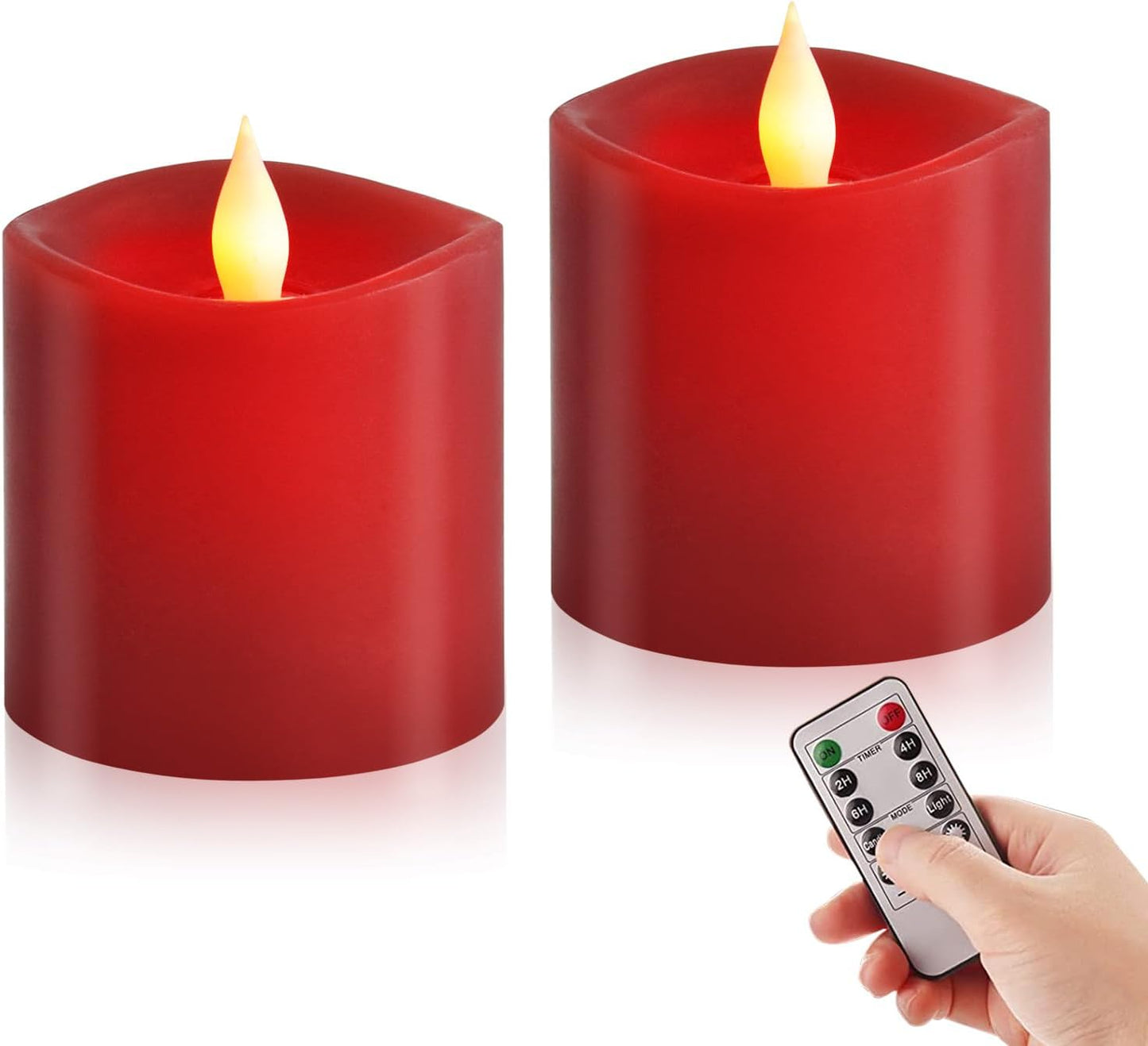 3x3 Flickering Flameless Candles Set of 2, 2AA Battery Life 600 Hours Battery Candles Flickering with Timer,3 inch Flameless Candles with Remote for Indoor/Outdoor, Ivory