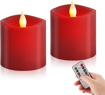 3x3 Flickering Flameless Candles Set of 2, 2AA Battery Life 600 Hours Battery Candles Flickering with Timer,3 inch Flameless Candles with Remote for Indoor/Outdoor, Ivory