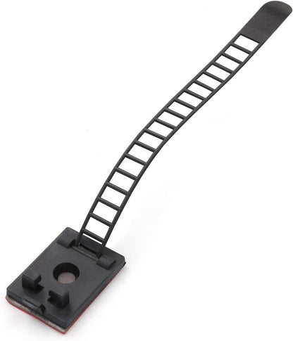 Cable Clips 3M Adhesive, Multipurpose Wire Clamps for Cable Management and Cable Runs - 50 Pack Black Bundled with 10 Reusable Cable Ties