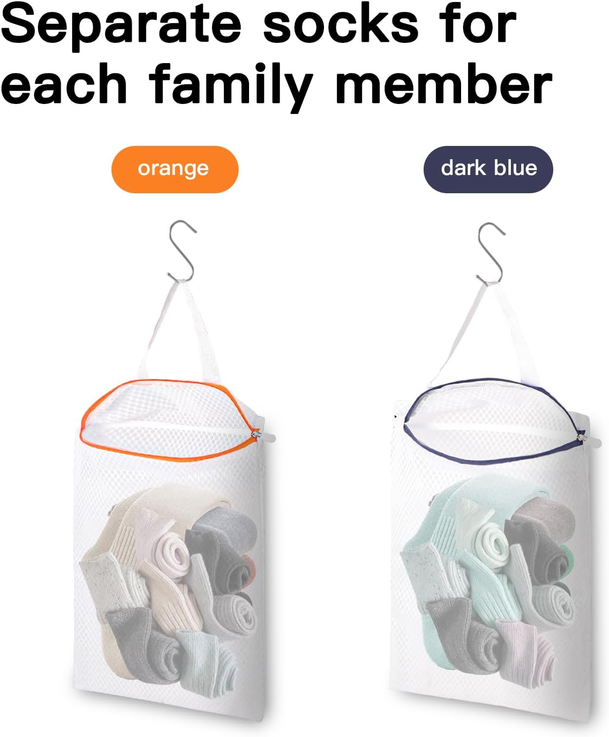 3 PACK Hanging Mesh Laundry Bags with S Metal Hooks,10x12 Inch Hanging Socks Laundry Bags, for Washing Machine