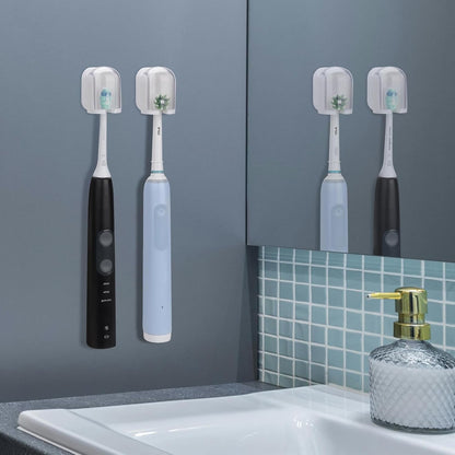 2 PCS Toothbrush Holder Wall Mounted with Cover for Bathroom, Self Adhesive Toothbrush Storage Organizer for Shower, Mini Toothbrush Hanger Rack for Dorm, Cabinet (Black)