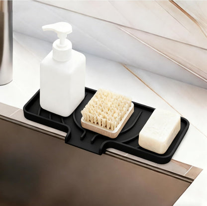 GUUKIN Sponge Holder for Kitchen Sink, Sink Caddy and Soap Tray | 10x4 inch Kitchen Sink Organizer | Compatible with Scrub Daddy, Kitchen Sink Accessories (Grey)