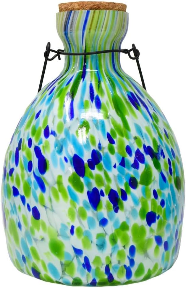 Blue and White Hanging Glass Wasp Trap for Outside
