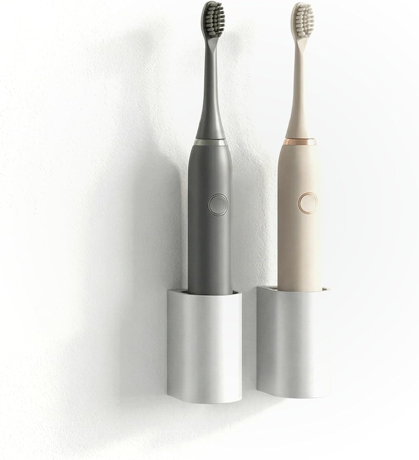 xympo Aluminum Electric Toothbrush Holder (2-Pack) – Wall Mount with Charging Cable Slot – Self Adhesive, Minimalist Design, Fits Most Electric Toothbrushes