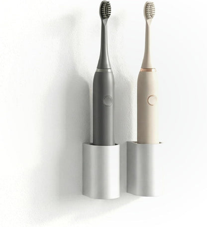 xympo Aluminum Electric Toothbrush Holder (2-Pack) – Wall Mount with Charging Cable Slot – Self Adhesive, Minimalist Design, Fits Most Electric Toothbrushes