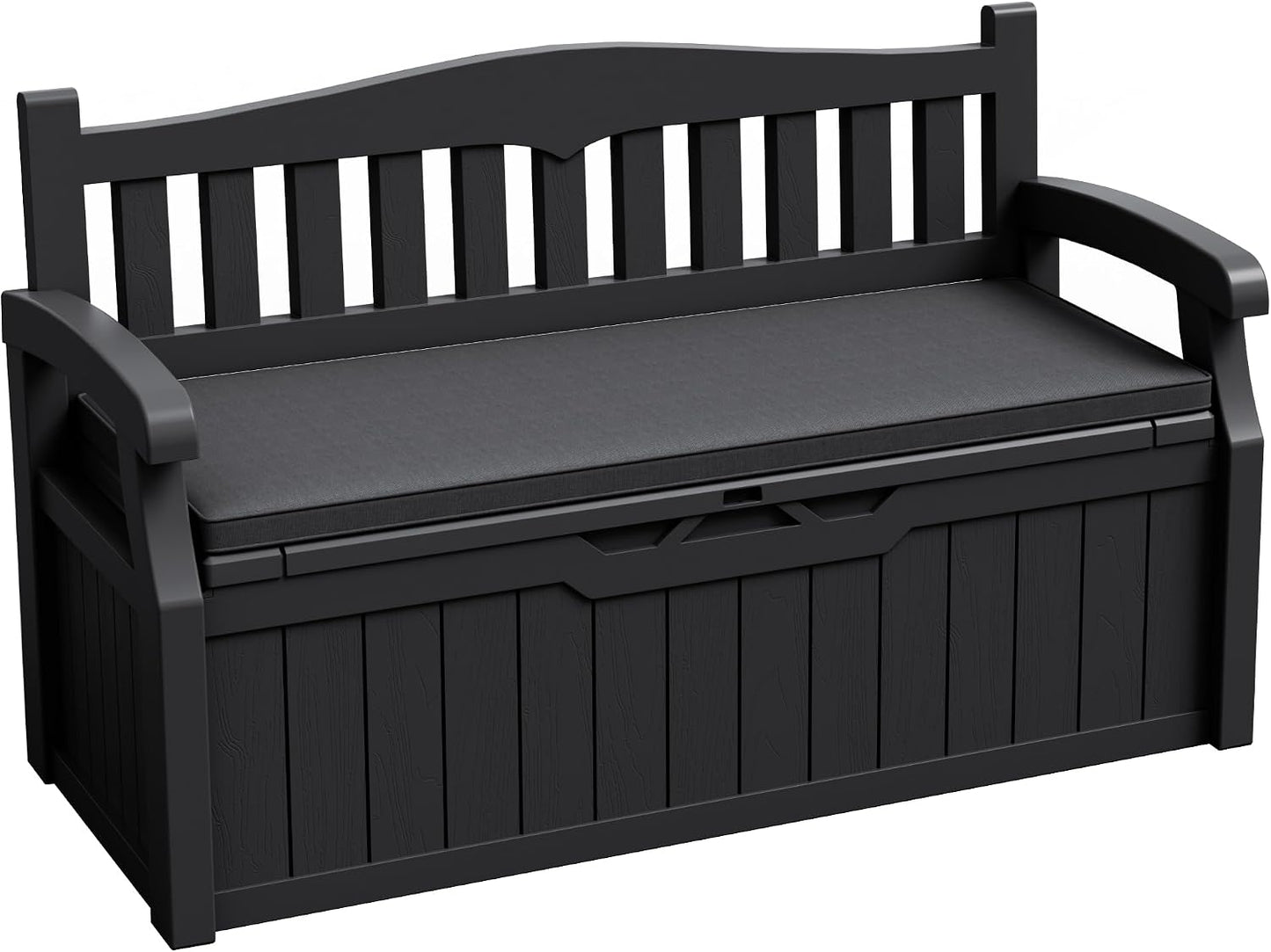JUMMICO 80 Gallon Resin Outdoor Storage Bench, Large Deck Box with Armrest, Lockable&Waterproof for Garden, Home, Patio, Pools (Black, 80 Gallon)