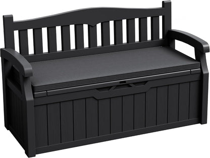 JUMMICO 80 Gallon Resin Outdoor Storage Bench, Large Deck Box with Armrest, Lockable&Waterproof for Garden, Home, Patio, Pools (Black, 80 Gallon)