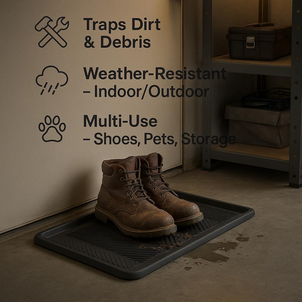 Rubber Boot Tray Scraper Mat – 13/16″ Thick, 32″ × 16″ Heavy-Duty Floor Protection Mat for Shoes, Indoor Outdoor Use