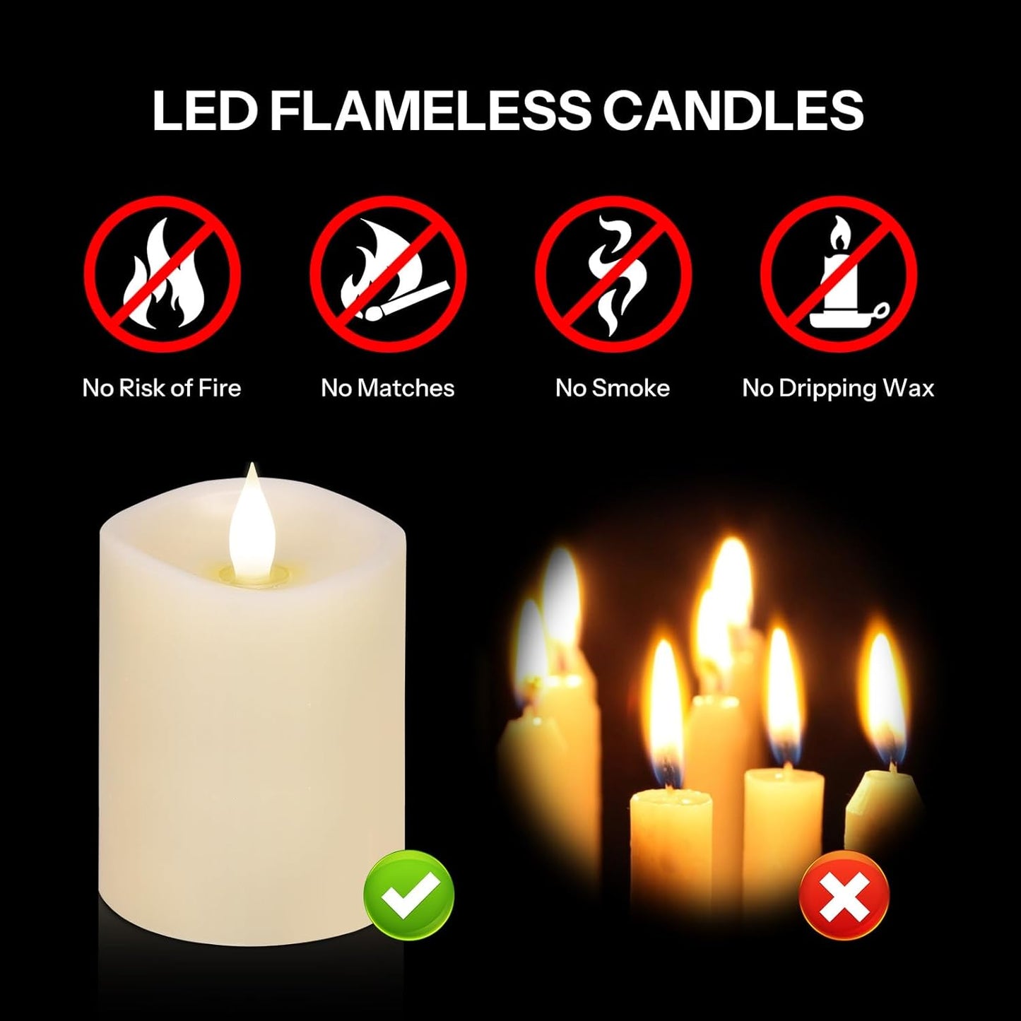 3x4 Flickering Flameless Candles Set of 3,Real Wax Pillar LED Candles,with Timer,4 inch Flameless Candles with Remote,for Party Wedding Holiday Home Decor,Ivory