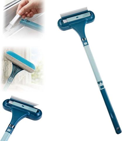 Window Screen Cleaning Brush, 2 in 1 Detachable Multi-Purpose Window Screen Cleaner Tool with Squeegee, Mesh Screen Cleaner Brush with Wet and Dry Dual-Use for Patio Door Porch Screens (Blue, 1PC)