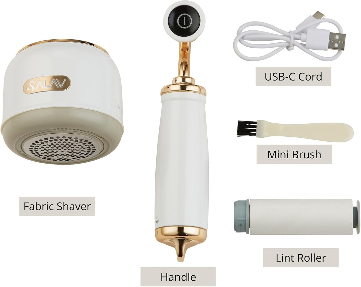 SALAV® Retro Edition 2-in-1 Rechargeable Fabric Shaver and Lint Roller, 6-Blade System, Removes Fuzz and Pilling on Fabrics, Includes Charging Cable (Rose)