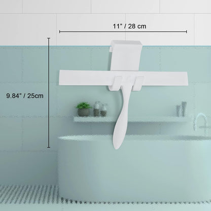 Squeegee for Shower Glass Door, 11-Inch Shower Squeegee for Glass Doors, Bathroom Silicone Squeegees Wiper for Shower with Non-Slip Handle, No-Drilling Silicone Hanging Hook, for Tiles, Mirror(White)