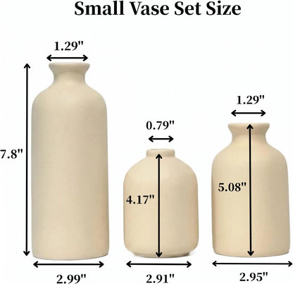 Small Ceramic Vase Set of 3, Boho Home Decor Vases for Dried Flowers,Farmhouse,Shelf,Bathroom,Centerpiece for Entryway Table Decoration Gifts