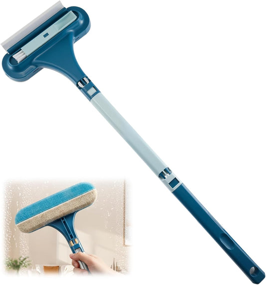 Window Screen Cleaning Brush, 3 in 1 Window Screen Cleaner Brush with Squeegee and Detachable Long Handle,Wet Dry Dual-Use Mesh Screen Cleaner Tool for Dusty Corners, Patio Door Porch Screens(Blue)
