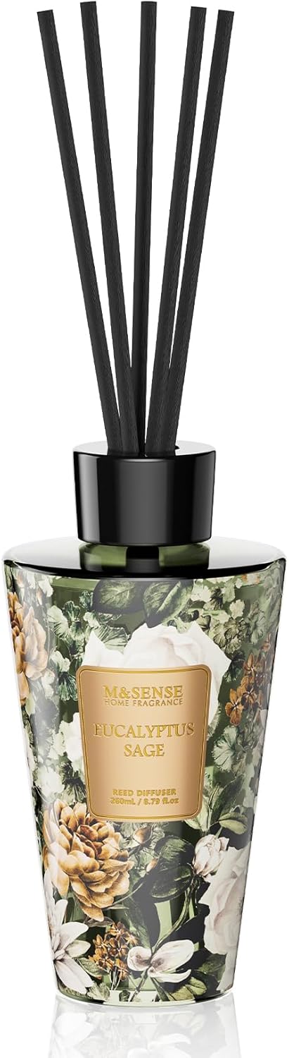 M&SENSE Reed Diffuser Set, Jasmine Sandalwood Scented 6.3 fl oz Natural Essential Oil Diffusers with Sticks, Non-Toxic Organic Air Freshener, Long-Lasting Fragrance Oils for Home Bathroom Living Room