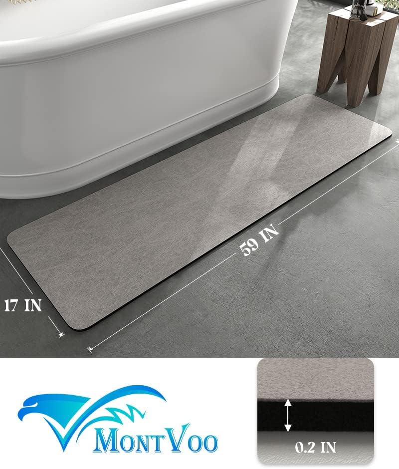 MontVoo -Bath Mat-Rubber Backing Non SlipThin Bathroom Rugs Fit Under Door- Quick Dry Absorbent Faux Suede Surface Grey Bathroom Floor Mats-Shower Rug for in Front of Bathtub Shower Gray 16x24