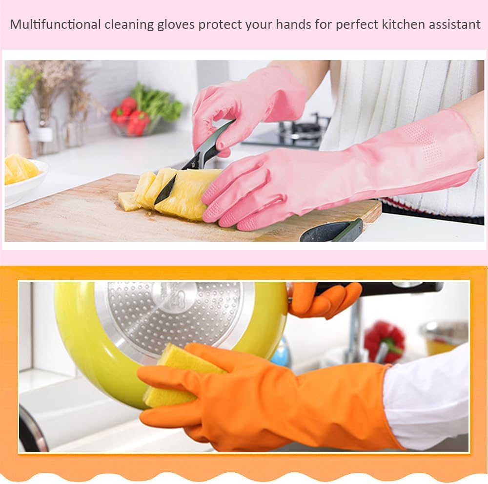 Alimat PluS 3 Pack Reusable Cleaning Gloves Latex Free, Dishwashing Gloves with Cotton Flock Liner and Embossed Palm, Waterproof Household Gloves for Laundry, Gardening (Medium)