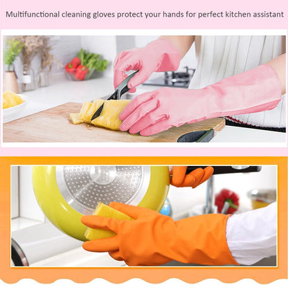 Alimat PluS 3 Pack Reusable Cleaning Gloves Latex Free, Dishwashing Gloves with Cotton Flock Liner and Embossed Palm, Waterproof Household Gloves for Laundry, Gardening (Medium)