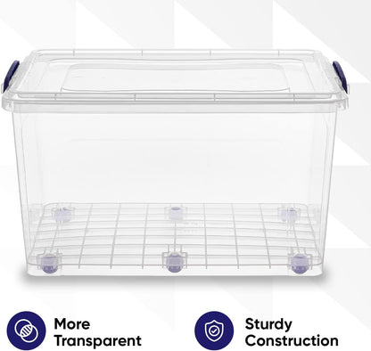 Superio Under Bed Storage Containers with Wheels (2 Pack), Flat Clear Storage Bin Stackable Large Storage Latch Box with Lids Store Cloths, Bedding, Linen, For Under The Bed, Garage, Home