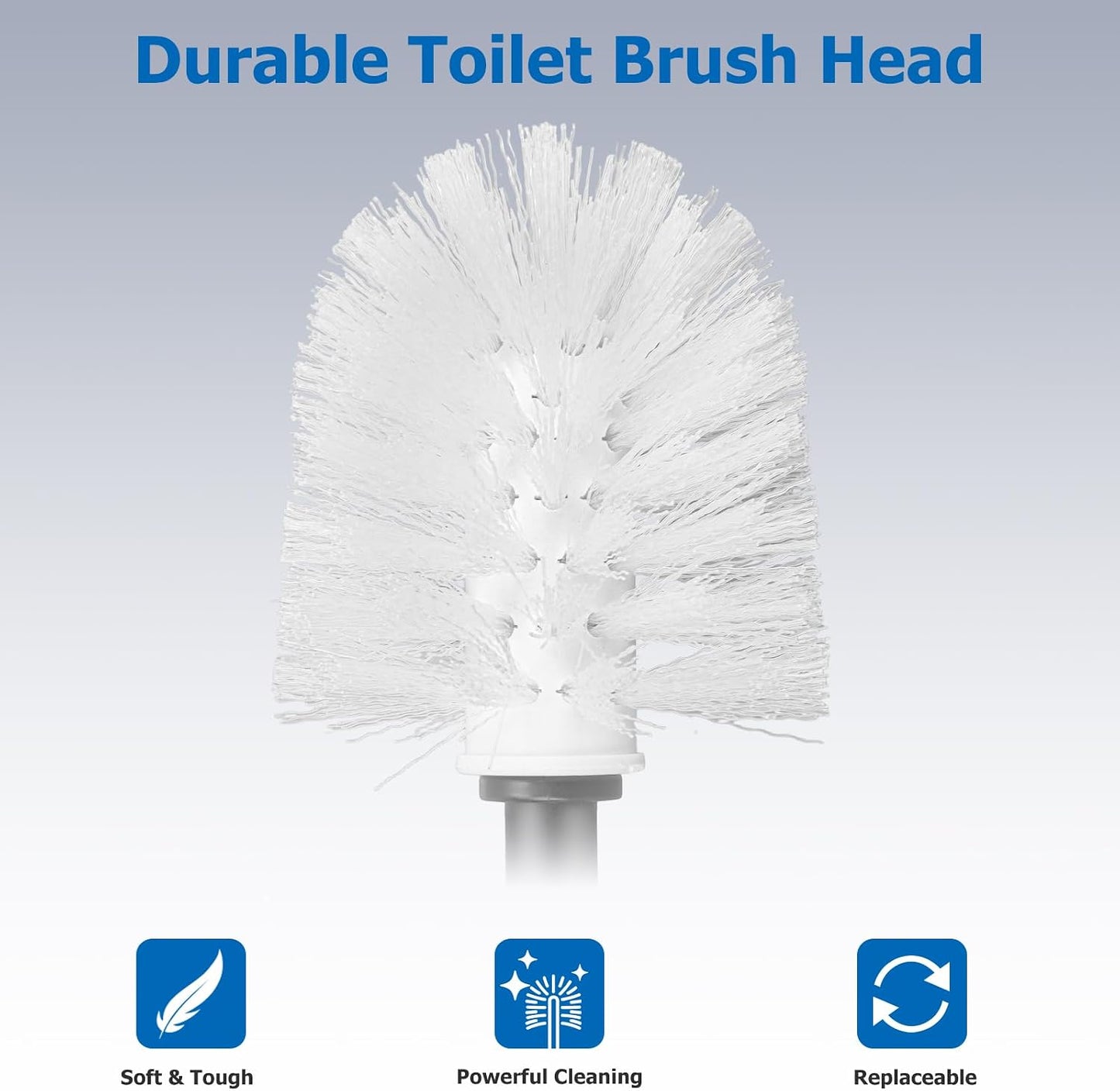 Topsky 2 Pack Compact Toilet Brush & Holder Set, Plastic Round Barrel Loo Brush with 2 Replacement Toilet Brush Head, Durable for Bathroom Toilet, Gray