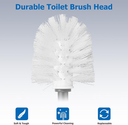 Topsky 2 Pack Compact Toilet Brush & Holder Set, Plastic Round Barrel Loo Brush with 2 Replacement Toilet Brush Head, Durable for Bathroom Toilet, Gray