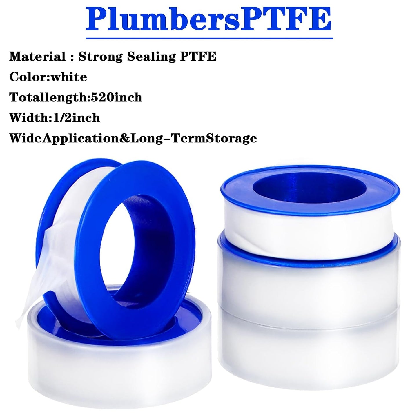 150 Rolls Plumbers Tape, 1/2 Inch(W) X 394 Inches(L) Pipe Sealing & Plumbing Thread Tape, PTFE Water Sealant Seal Tapes for Shower Head, Pipe Reparing, Thread (White)