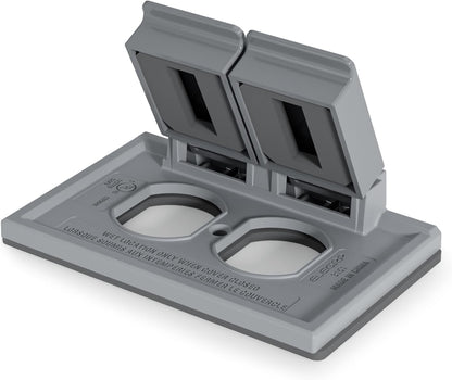 ELEGRP Horizontal Outdoor Cover for Duplex Receptacles, 2-Hole Weatherproof Wall Plate, Outdoor Electrical Outlet Cover, Standard Size 1-Gang 4.55” x 3.02”, Thermoplastic, 1 Pack, Grey