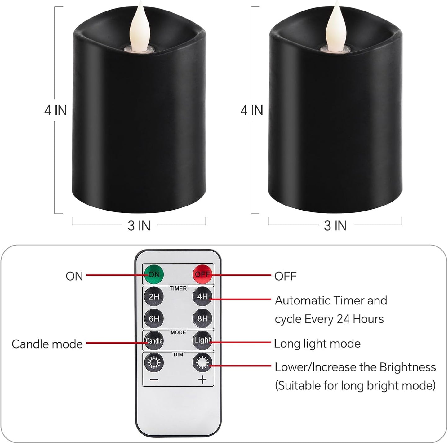 3x4 Flickering Flameless Candles Set of 3,Real Wax Pillar LED Candles,with Timer,4 inch Flameless Candles with Remote,for Party Wedding Holiday Home Decor,Ivory