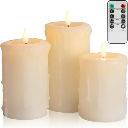 ANGELLOONG Flickering Flameless Candles, Realistic Battery Operated Candles with Remote and Timer, Set of 3 LED Candles for Room Fall Home Wedding Decor Centerpieces Table Party Valentines Decorations
