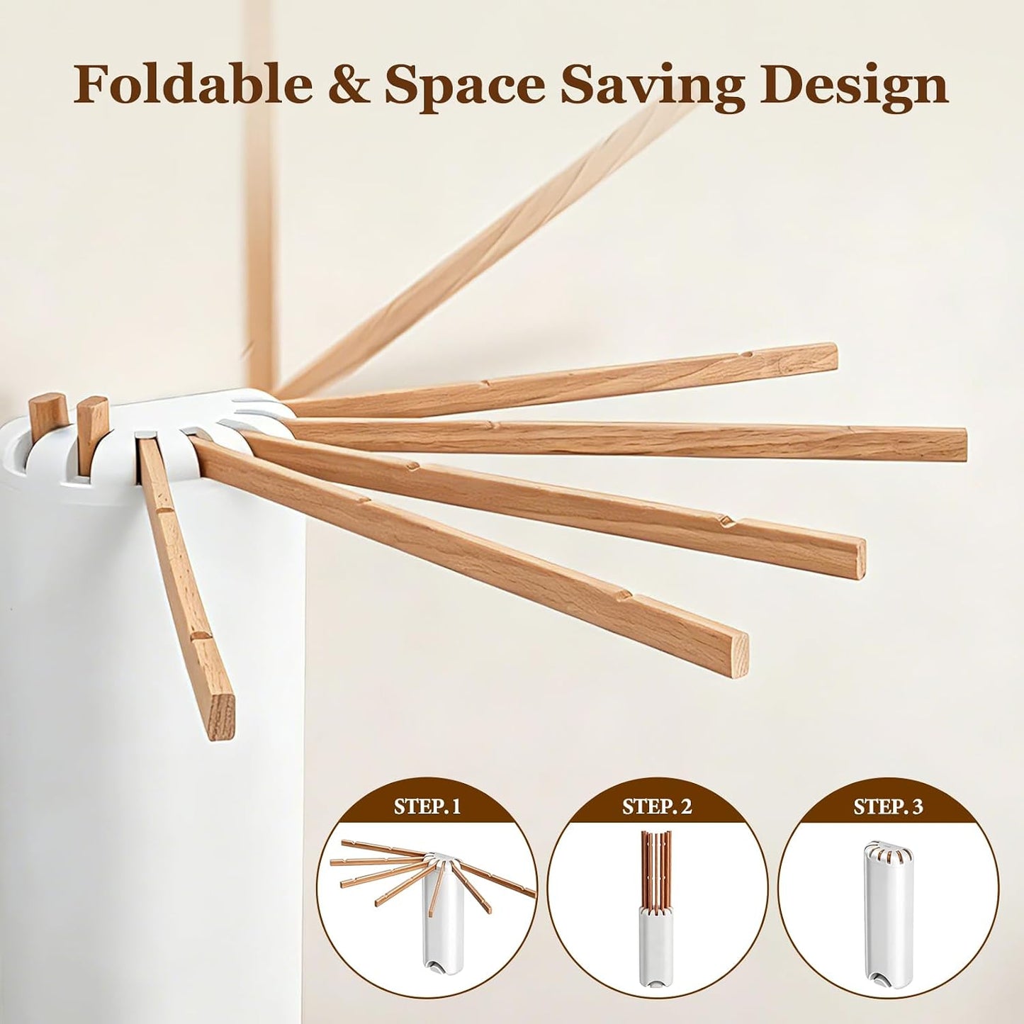 Foldable Tripod Clothes Drying Rack, Portable Space Saving Laundry Drying Rack, Sturdy Beech Wood Garment Dryer Hanger for Indoor Outdoor Balcony (Wall -Mounted Drying Rack)