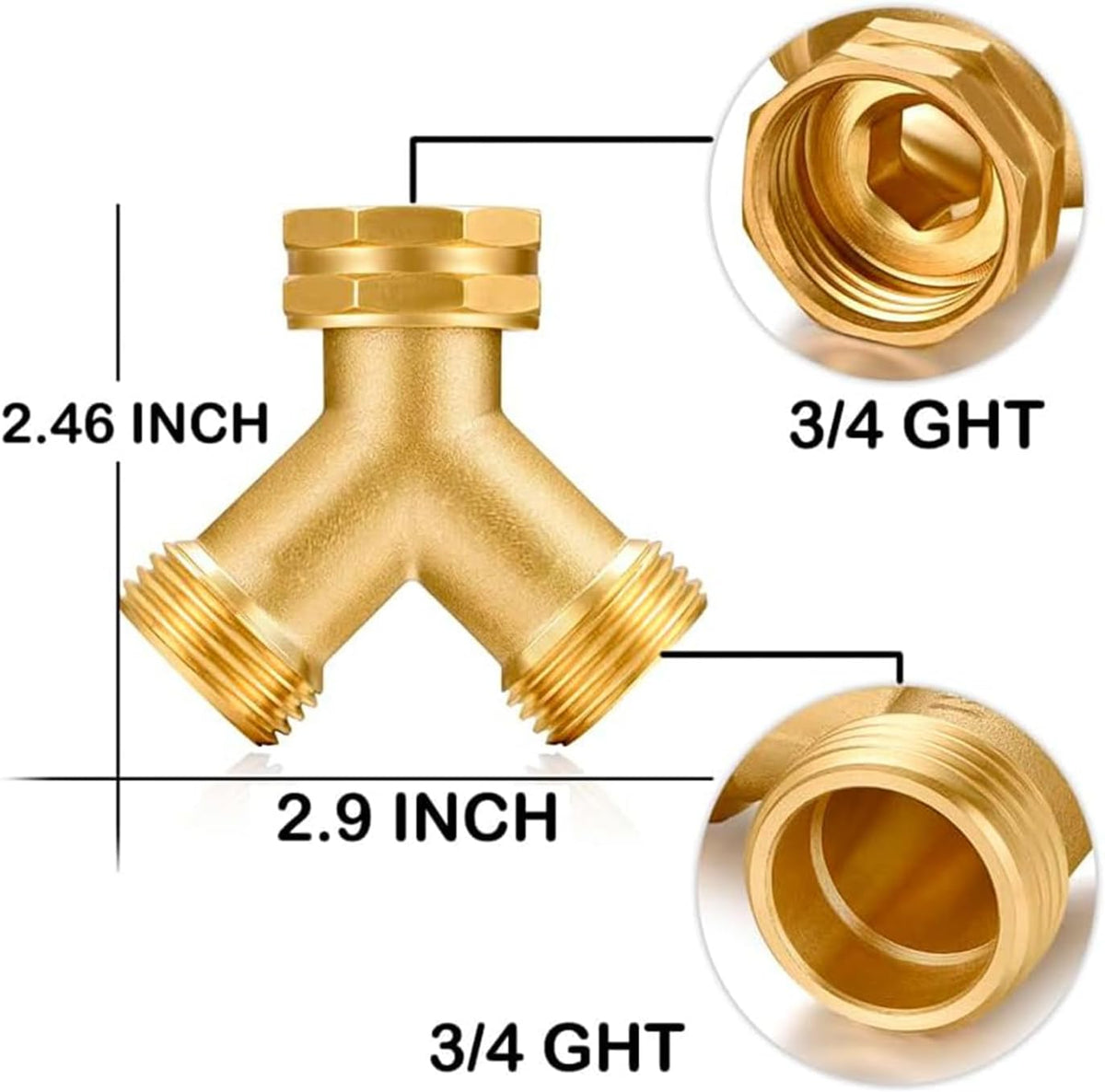 SIGURANTA Garden hose splitter, Brass Y-Type Unrestricted Flow Fitting, Garden Faucet splitter (2-way full flow)
