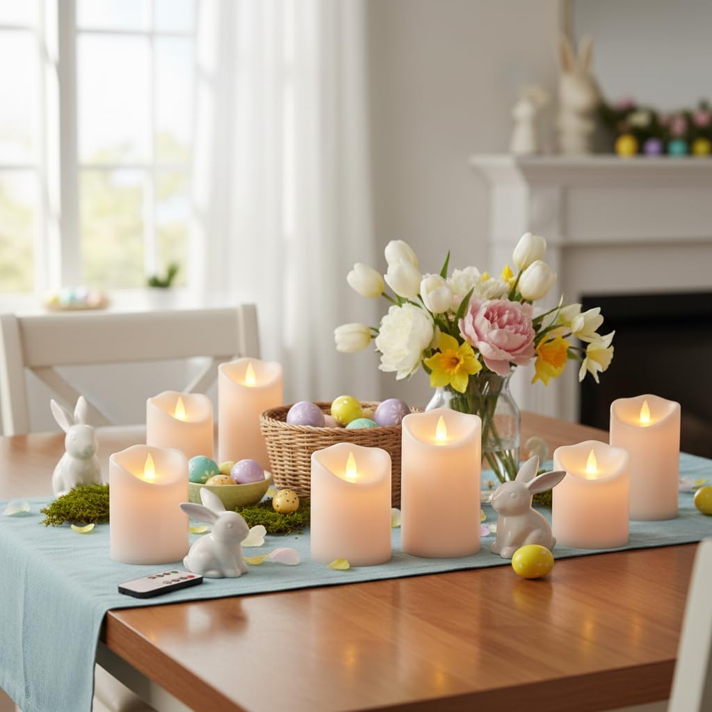 Flameless Candles 4" 5" 6" Set of 3 Ivory Outdoor Indoor Pillars 3" Diameter Battery Operated Flickering Candles Include 10-Key Remote Timer Function 400+ Hours Requires 2 AA Batteries（3 Pack)
