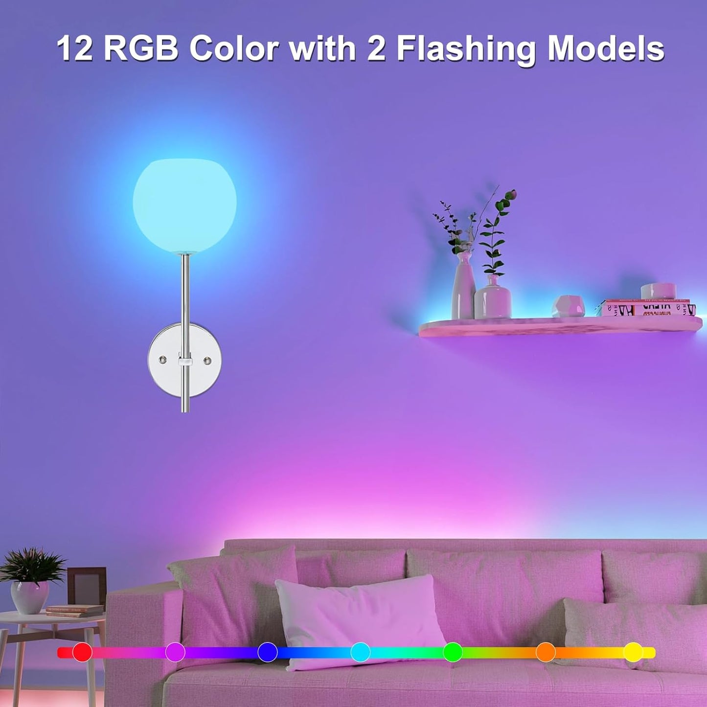 Brass Battery Operated Wall Sconces Set of 2, Rechargeable Wireless Wall Lights with Milky White Frosted Glass, 12 RGB and 3CCT Dimmable, Wall Lamps with Remote for Bedroom Living Room Hallway