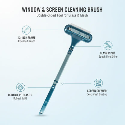 Double-Sided Window & Screen Cleaning Brush, 13-Inch PP Tool for Glass and Mesh, Integrated Wiper for Streak-Free Results (1 Pack)