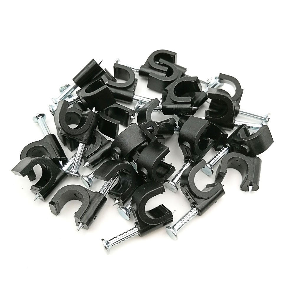 HS 7mm Ethernet Cat6 Cable Clips Clamps RG6 with Steel Nail (200 Pack) Wire Clips Black for Wall,Cord Management