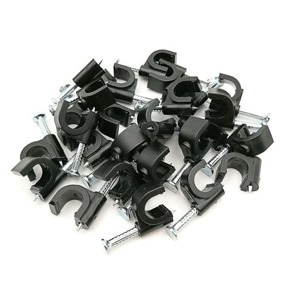 HS 7mm Ethernet Cat6 Cable Clips Clamps RG6 with Steel Nail (200 Pack) Wire Clips Black for Wall,Cord Management
