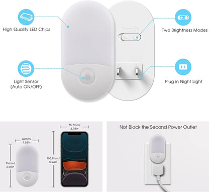 L LOHAS LED Night Lights Plug into Wall, [2 Pack] LED Dimmable Night Light with Light Sensors, 30/60LM Adjustable Brightness Nightlights, Soft White 3000K Automatic Night Light for Kid, Hallway