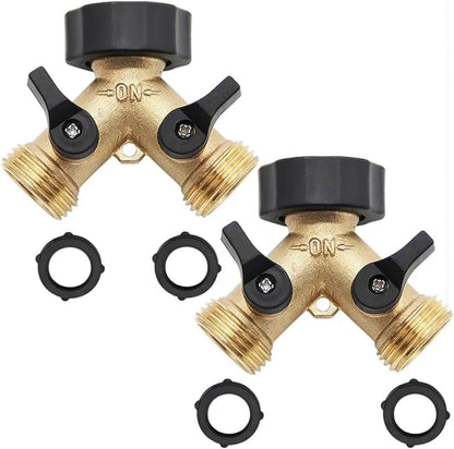 A30008-D Brass Hose Y Connector Brass Garden Hose Adapter, Garden Hose Splitter 2 Way Heavy Duty, Hose Bib Splitter with 2 Extra Rubber Washers-2PACK
