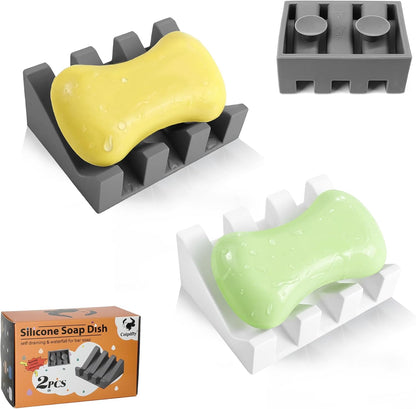 Soap Dish Holder for Shower with Suction Cup, Silicone Soap Holder & Saver Self-Draining Bar Soap Dish Keeps Soap Dry for Bathroom, Kitchen, Bathtub, Extends Soap Life (Black-1Pack)