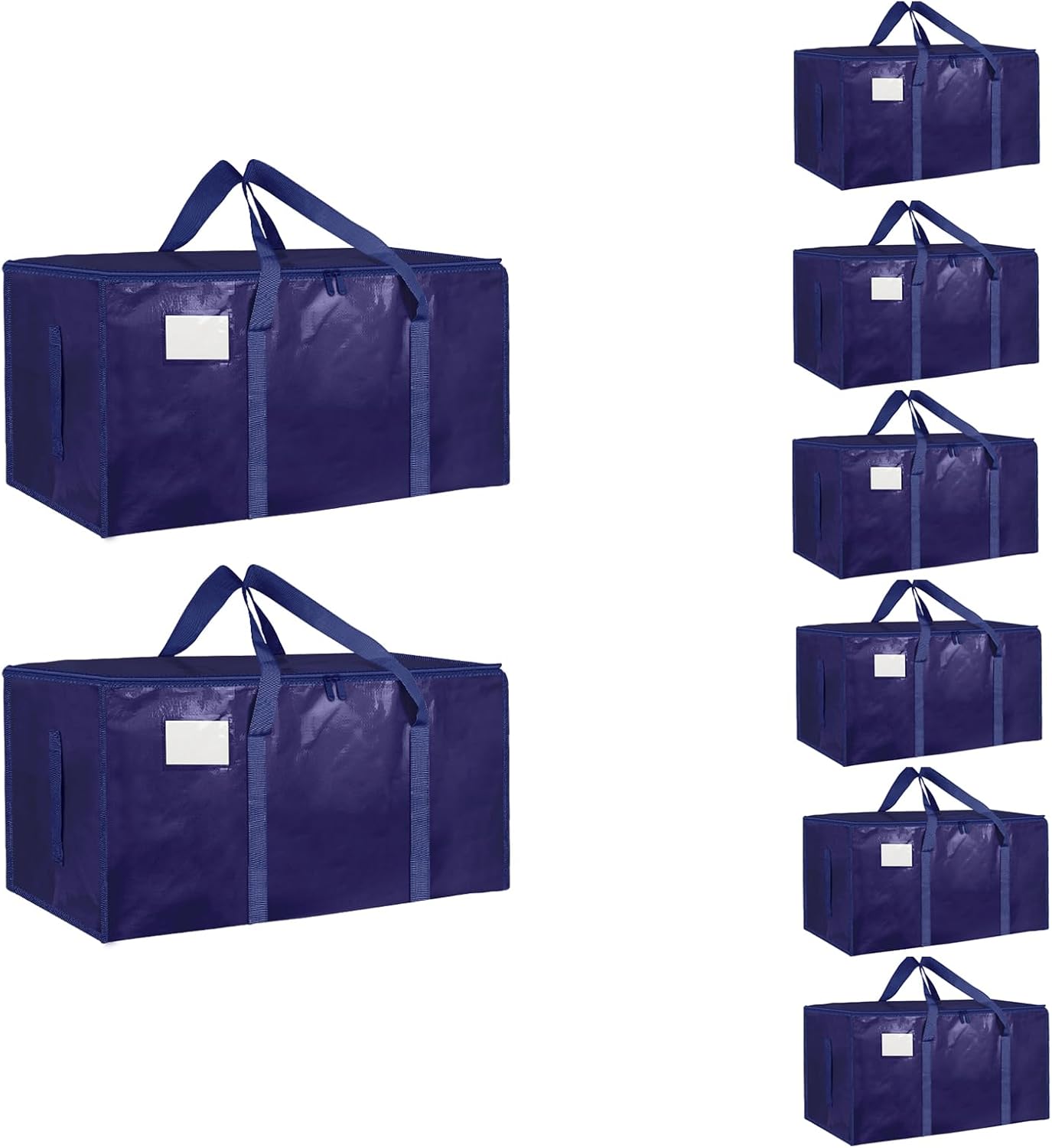 8 Pack-Extra Large Heavy Duty Moving Bags - Waterproof Storage Totes with Handles & Zippers, Foldable for College Dorm, Storage (Clear)