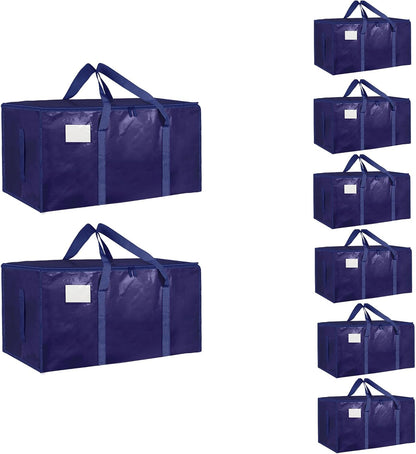 8 Pack-Extra Large Heavy Duty Moving Bags - Waterproof Storage Totes with Handles & Zippers, Foldable for College Dorm, Storage (Clear)