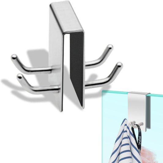 BRBASAP Door Hook Towel Matte Nickel Hooks for Frameless Glass Shower Doors Stainless Steel Over Door Hanger for Bathroom Robe Towel Holder Razor Squeegee and Loofah Fits 0.32-0.66in Doors