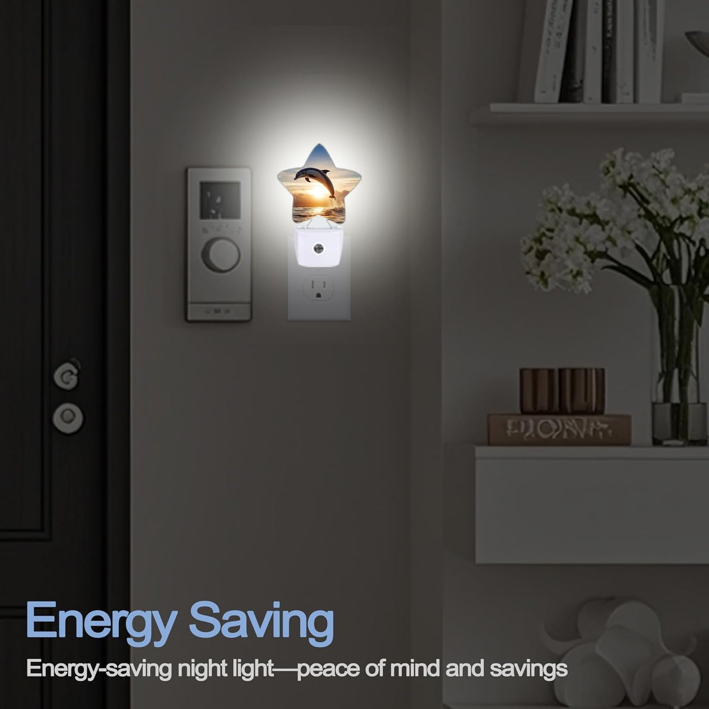 Lavender Butterfly Nightlight,Summer Flowers Star Night Lights Plug into Wall Decorations for Bedroom Bathroom,Dusk to Dawn Sensor Kitchen Hallway Stairs Energy Efficient Desk Lamp