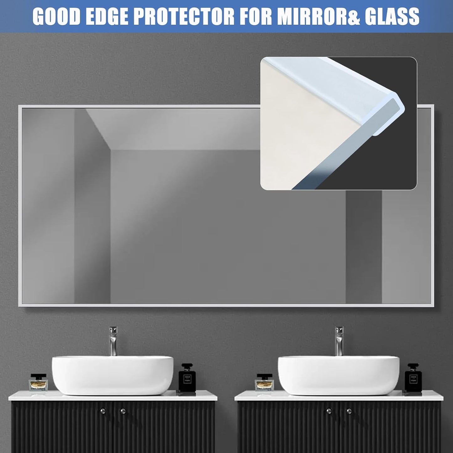 Slimline Cabinet Door Edge Protector, 3/4" Self Adhesive Peel and Stick Rubber Edge Guards, Flexible U Shaped Strips for Kitchen & Garbage Drawer Fronts, Edge Trims for Desks and Shelfves, Black, 10Ft