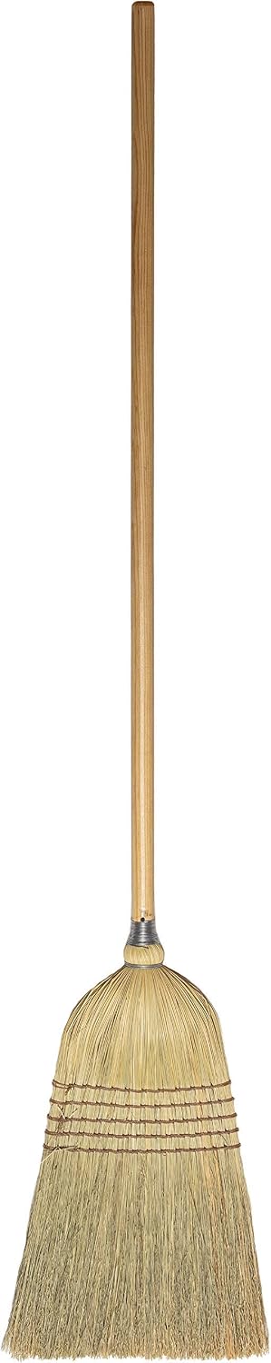 Weiler 95033 Heavy-Duty Corn Broom with Wooden Handle, 5 Sews, 100% Natural Corn Fill for Indoor or Outdoor Sweeping