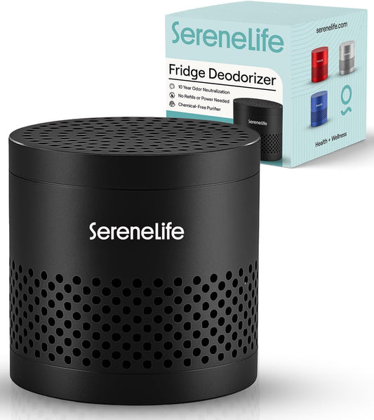 SereneLife Fridge Deodorizer & Odor Eliminator, Multi-Use Refrigerator Deodorizer Aluminum Pod for Freezer, Closet, Car, Shoes & Enclosed Spaces, Compact, Reusable & Lasts Up to 10 Years (Gray)