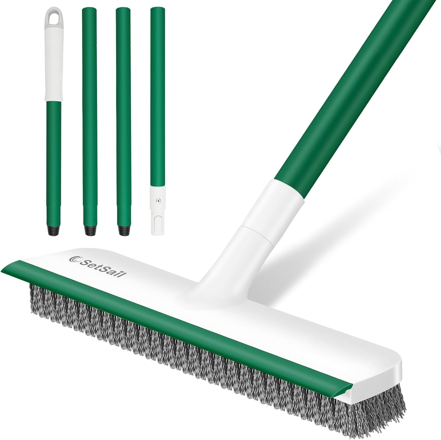 SetSail Floor Scrub Brush with 51-Inch Long Adjustable Handle 2 in 1 Scrape Brush Stiff Bristle Floor Scrubber for Cleaning Shower Bathroom Garage Kitchen Wall Deck Tub Tile