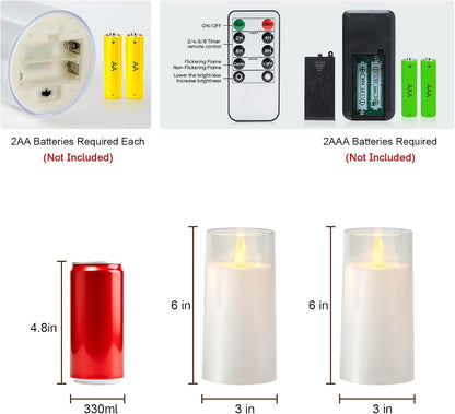 Raycare Flameless Electronic Pillar Candles with Remote Control and Timer- Battery Operated Realistic Flickering LED Fake Candle for Home, Wedding, Valentine's Day, Decor,White,Set of 2(3"x6"6")
